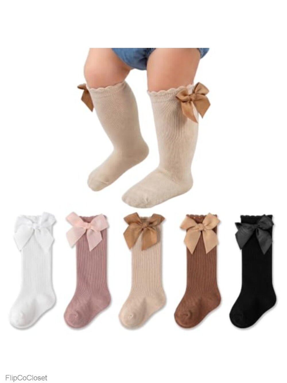 Baby Girl Knee High Socks Bow Cotton Ruffle Stockings Infant Toddler